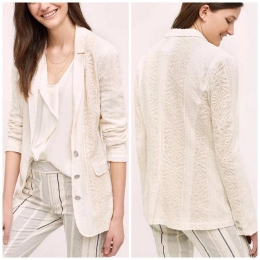 ANTHROPOLOGIE Cartonnier Ivory Lace Blazer Size XL (L)